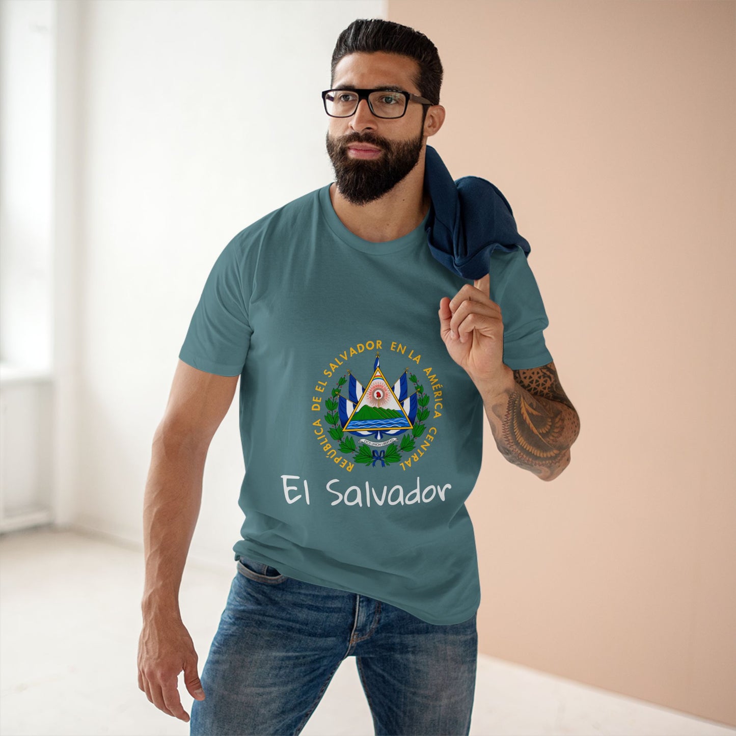 Camiseta para hombres Diseño Del Escudo Nacional de El Salvador