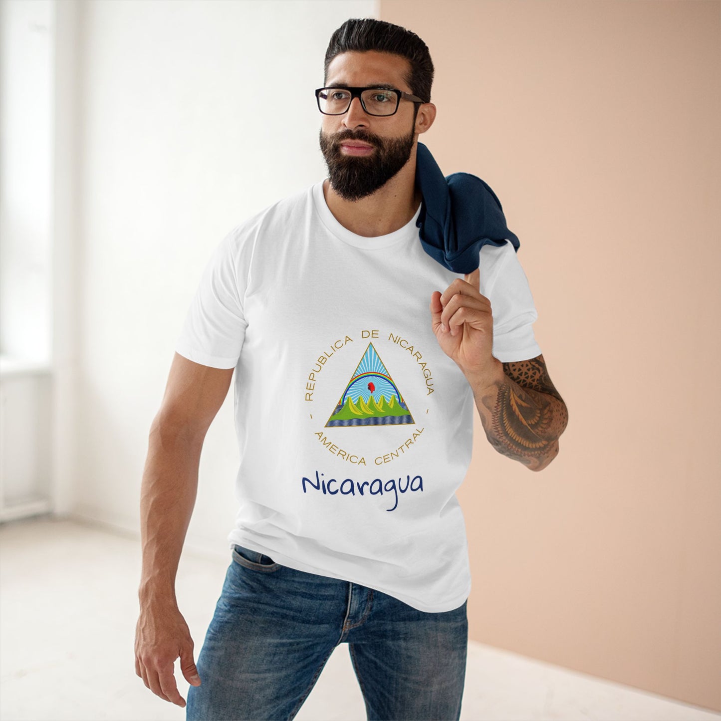 Camiseta para hombres Diseño Del Escudo Nacional de Nicaragua